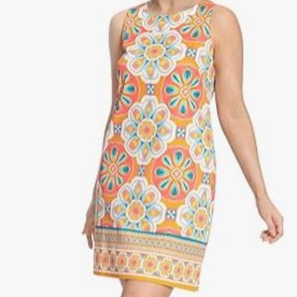 London Times Women's Petite Sleeveless Shift Dress
